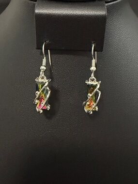 Elegant Silver and Multicolor Crystal Drop Earrings